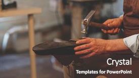  Presentation with elderly - PPT theme having industrial uniform fashion - elderly shoemaker at work closeup background and a tawny brown colored foreground