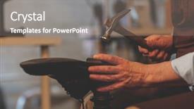  Presentation with workshop - Colorful presentation design enhanced with industrial uniform fashion - elderly shoemaker at work backdrop and a gray colored foreground