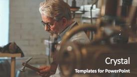  Presentation with workshop - Slide deck with industrial uniform fashion - elderly shoemaker at work background and a  colored foreground