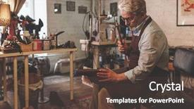  Presentation with work the word in your life - PPT layouts with industrial uniform fashion - elderly shoemaker in an apron background and a tawny brown colored foreground
