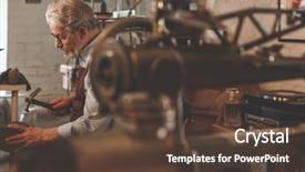  Presentation with apron - Colorful PPT theme enhanced with industrial uniform fashion - elderly shoemaker in an apron backdrop and a  colored foreground