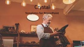  Presentation with elderly ladies beauty shop - Amazing slide deck having industrial uniform fashion - elderly shoemaker with a shoe backdrop and a  colored foreground