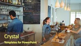  Presentation with customer analysis - PPT theme enhanced with industrial uniform fashion - female customer talking with young background and a  colored foreground