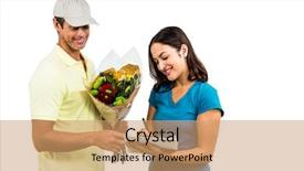  Presentation with logistics fleet of delivery vehicles - Slide set with industrial uniform fashion - happy flower delivery man taking background and a  colored foreground