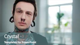  Presentation with tattoo - Presentation design consisting of industrial uniform fashion - portrait of alternative model background and a seafoam green colored foreground