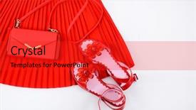  Presentation with red floral - Colorful presentation design enhanced with industrial uniform fashion - red pleated skirt with floral backdrop and a red colored foreground