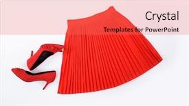  Presentation with shoes - PPT theme featuring industrial uniform fashion - red pleated skirt with red background and a coral colored foreground