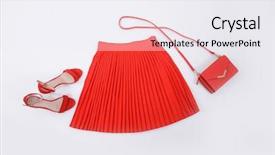  Presentation with shoes - Theme with industrial uniform fashion - red pleated skirt with red background and a sky blue colored foreground