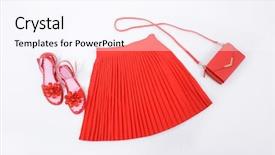  Presentation with fashion handbag - PPT layouts having industrial uniform fashion - red pleated skirt with red background and a pink colored foreground