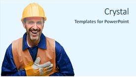  Presentation with senior worker - PPT theme enhanced with industrial uniform fashion - senior engineer man construction worker background and a white colored foreground
