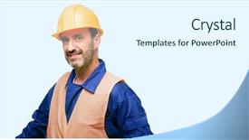  Presentation with senior worker - Cool new theme with industrial uniform fashion - senior engineer man construction worker backdrop and a white colored foreground