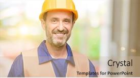  Presentation with senior worker - Presentation design consisting of industrial uniform fashion - senior engineer man construction worker background and a  colored foreground