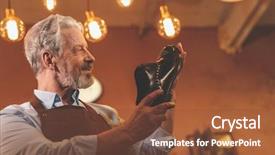  Presentation with elderly ladies beauty shop - Presentation theme enhanced with industrial uniform fashion - smiling elderly man background and a  colored foreground