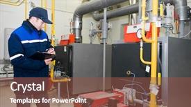  Presentation with industrial engineer - Amazing PPT layouts having industrial valve - maintenance engineer checking technical data backdrop and a tawny brown colored foreground