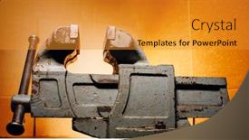  Presentation with industrial - PPT layouts featuring industrial-vice-tool-orange-background background and a gold colored foreground