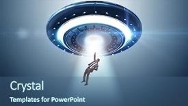  Presentation with flying doves temp plate - Slides enhanced with industrial visit - flying saucer abducting young businessman background and a ocean colored foreground