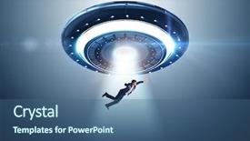  Presentation with flying - Beautiful PPT theme featuring industrial visit - flying saucer abducting young businessman backdrop and a ocean colored foreground