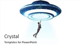  Presentation with flying angesl - Colorful presentation design enhanced with industrial visit - flying saucer abducting young businessman backdrop and a white colored foreground