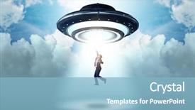  Presentation with flying angesl - Presentation consisting of industrial visit - flying saucer abducting young businessman background and a light blue colored foreground