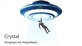  Presentation with flying angesl - Beautiful presentation theme featuring industrial visit - flying saucer abducting young businessman backdrop and a white colored foreground