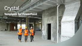  Presentation with workmen - Beautiful PPT layouts featuring industrial visit - group of three workmen wearing backdrop and a gray colored foreground