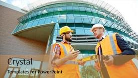  Presentation with two people talking - Amazing slide set having industrial visit - low angle view of two backdrop and a gold colored foreground