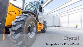  Presentation with building construction - Presentation design consisting of industrial-warehouse-construction-rotating-telehandler background and a light gray colored foreground