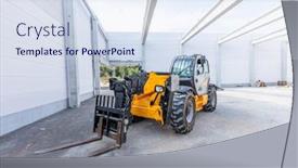  Presentation with building construction - Beautiful PPT theme featuring industrial-warehouse-construction-rotating-telehandler backdrop and a sky blue colored foreground