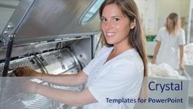  Presentation with industrial machine - Colorful slide set enhanced with industrial washing machine backdrop and a sky blue colored foreground