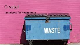  Presentation with pink blue - Theme featuring industrial waste - blue dumpster against a bright background and a coral colored foreground