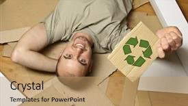  Presentation with recycling - Amazing slides having industrial waste - man on wood floor hold backdrop and a coral colored foreground