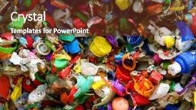  Presentation with industrial plastic - Colorful slides enhanced with industrial waste - mosaic of plastic bottle tops backdrop and a tawny brown colored foreground