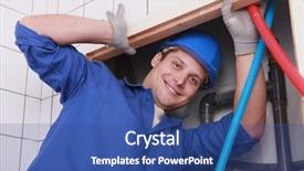  Presentation with plumbing - PPT layouts enhanced with industrial water piping - man fixing plumbing in bathroom background and a ocean colored foreground