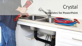  Presentation with plumber - Colorful presentation theme enhanced with industrial water piping - plumber hand with wrench backdrop and a  colored foreground