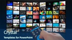  Presentation with control - Slide set consisting of industrial widescreen - tv screen with lot background and a ocean colored foreground