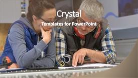  Presentation with blueprint - Slide deck having industrial woodwork technicians reading blueprint background and a tawny brown colored foreground