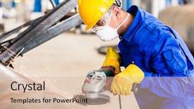  Presentation with manufacturing plant - Slide set consisting of industrial worker in manufacturing plant background and a lemonade colored foreground