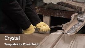  Presentation with molten - Amazing PPT theme having industrial worker in metal melting backdrop and a coral colored foreground