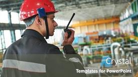  Presentation with power plant industrial - PPT layouts having factory with walkie talkie transmitter background and a gray colored foreground