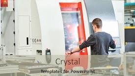  Presentation with cnc - Amazing PPT theme having industrial-worker-operating-cnc-machine backdrop and a light gray colored foreground
