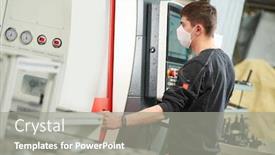  Presentation with cnc - Audience pleasing presentation design consisting of industrial-worker-operating-cnc-machine backdrop and a gray colored foreground