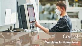  Presentation with cnc - Cool new PPT theme with industrial-worker-operating-cnc-machine backdrop and a coral colored foreground