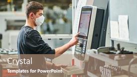  Presentation with cnc - Beautiful slide set featuring industrial-worker-operating-cnc-machine backdrop and a coral colored foreground