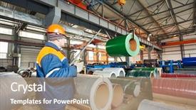  Presentation with sheet metal - Presentation theme having industrial worker operating metal sheet background and a coral colored foreground