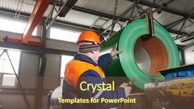  Presentation with sheet metal - PPT theme featuring industrial worker operating metal sheet background and a tawny brown colored foreground