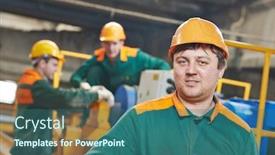  Presentation with factory - Amazing presentation theme having industrial-worker-portrait-at-factory backdrop and a ocean colored foreground