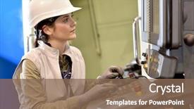  Presentation with industrial electronic - PPT theme featuring industrial worker programming electronic machine background and a violet colored foreground