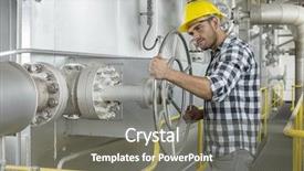  Presentation with industrial valve - Theme with industrial worker turning large valve background and a gray colored foreground