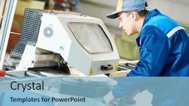  Presentation with industrial - Audience pleasing presentation theme consisting of industrial worker with buzz saw backdrop and a  colored foreground