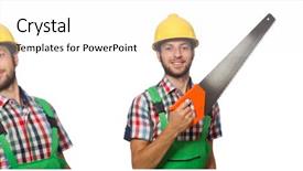  Presentation with industrial - Audience pleasing slide set consisting of industrial worker with saw isolated backdrop and a  colored foreground